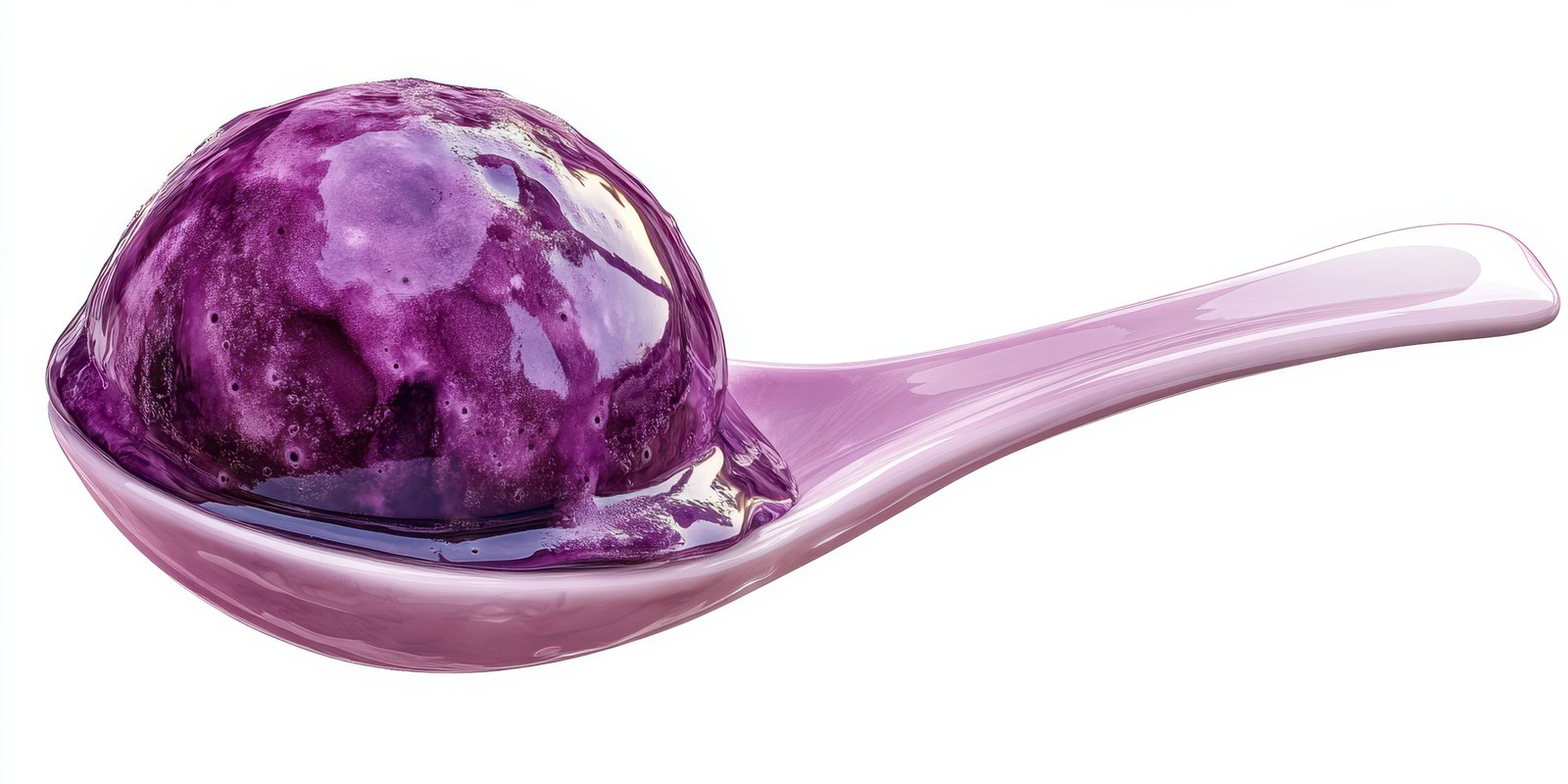 Delicious purple ice cream served on a spoon with a smooth texture and vibrant color